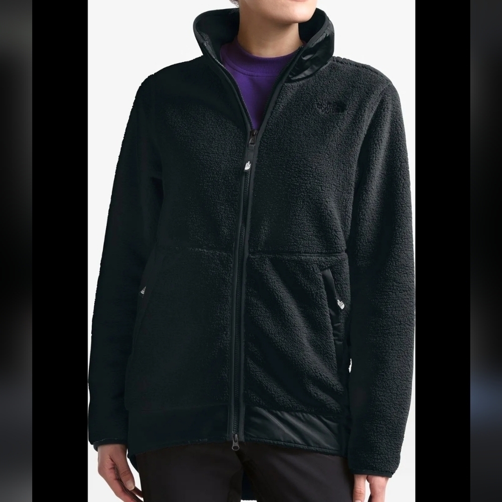 North face medium dunraven Sherpa parka black front zip pockets jacket